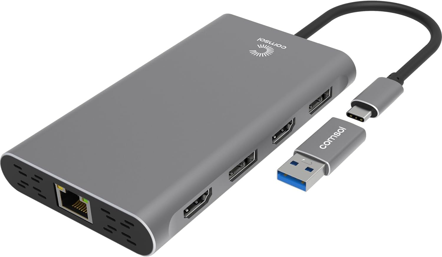 Comsol USB-C Multi-Port Adapter, Dual 4K Hdmi/Displayport Output, RJ45 LAN, USB 3.0 Ports, Universal Compatibility image number 3