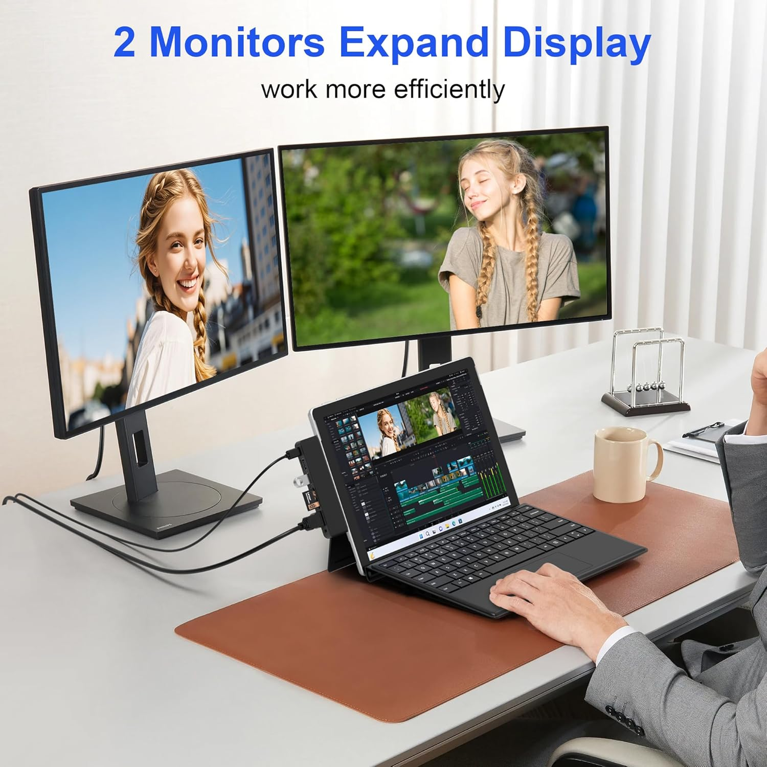 Surface Pro 11/10/9 Accessories Docking Station & Adapter - 7-In-1 USB-C Hub for Dual Monitor, with 4K HDMI, USB C Thunderbolt 4 (8K@30Hz/40Gbps/100W PD), 2 USB 3.0, SD/TF Card Reader & 3.5Mm Audio image number 4