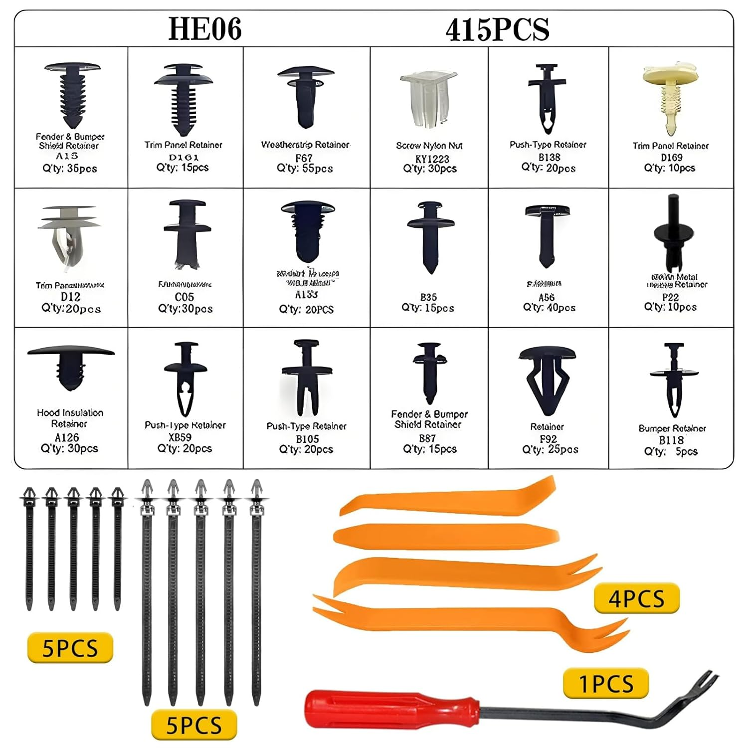 415PCS Auto Push Fastening Clips and Auto Fasteners Classification,Plastic Sales Rivets Expansion Screws Replace the Most Popular Size of Auto Sales Rivets Set-Door Trim Fender Clips+Disassembly Tool image number 6