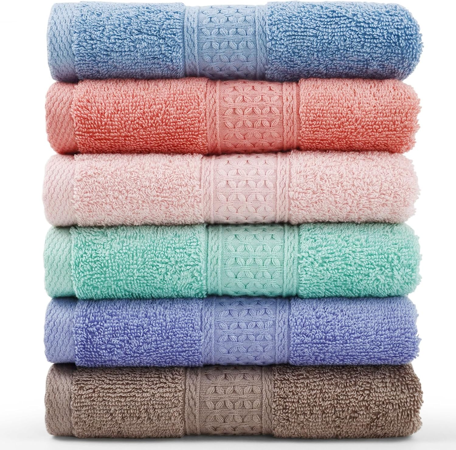 Cleanbear Wash Cloths Cotton Facecloths Large Face Cloths 6-Pack with Vivid Color Ultra-Soft Washcloths for Bathroom or Guestroom Fade-Resistant Face Towels 13 by 13 Inches Highly Absorbent (Lavender)