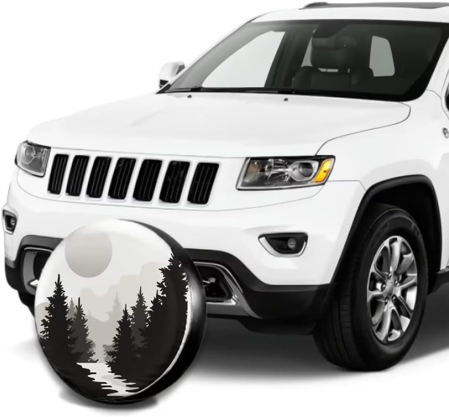 Abstract Moon Spare Tire Cover Mountain Tree Waterproof Dust-Proof Universal Spare Wheel Tire Covers 15 Inch Fit for RV Trailer Truck Jeep Rv SUV Truck Camper Travel Trailer Accessories image number 2