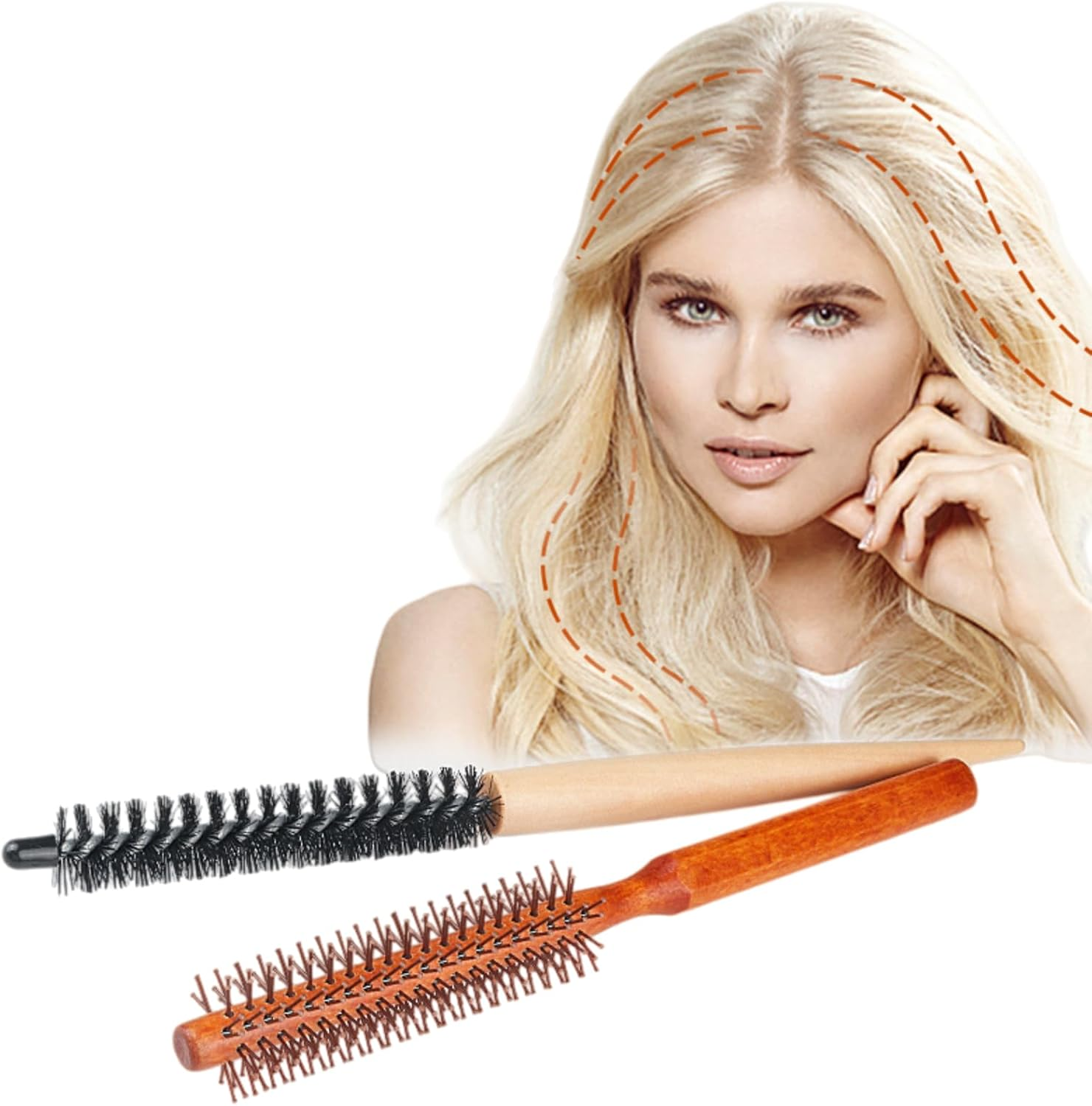 2 Pcs Mini round Hair Brush Set, 2-In-1 Nylon Bristles Styling Tool, Curly Blow Dry Brush for Thin Short Hair Bangs Women Men image number 3