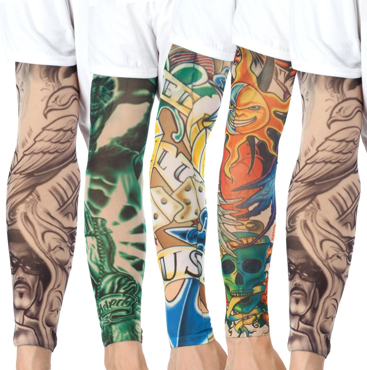 20PCS Set Arts Temporary Tattoo Arm Sunscreen Sleeves - Akstore - Designs Tiger, Crown Heart, Skull, Tribal and Etc image number 1