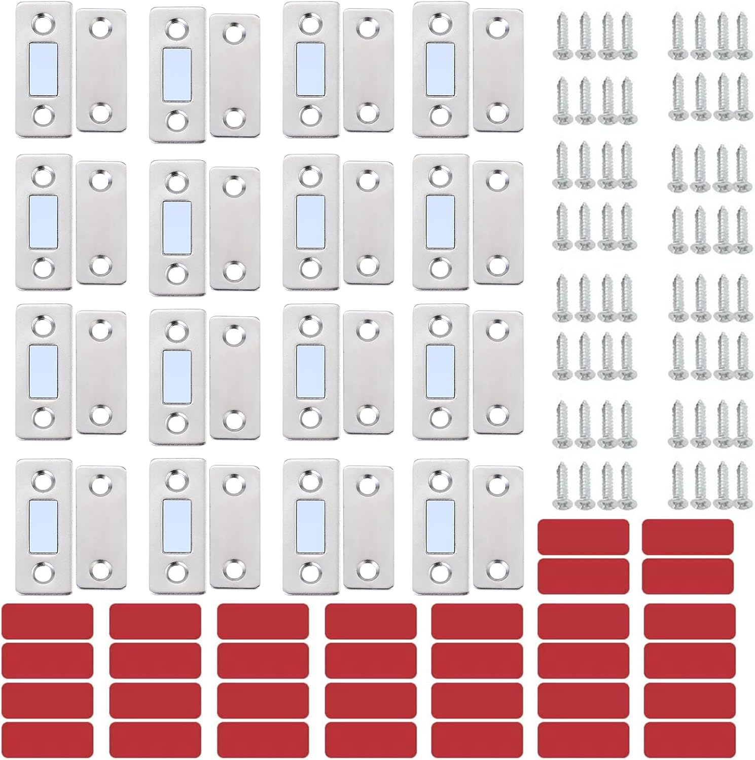 16 Pack Strong Magnetic Door Catch with 64PCS Screws & 32PCS Self-Adhesive, Ultra Thin Invisible Door Catch for Kitchen Cabinet Shower Doors Catch, Drawers Latch, Cupboard Closet Door Closer (Silver) image number 1