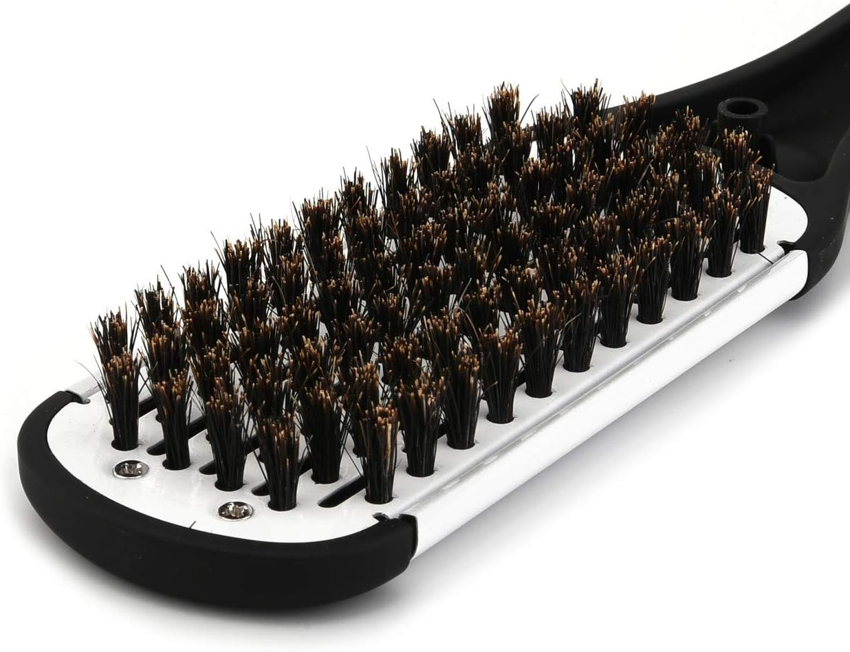 Ccbeauty Boar Bristles Clamp Hair Brush Hair Straightener Clamp Comb Hair Detangler Brush Hair Styling Tool Double Sided Brush for Hair - Matte Black image number 5
