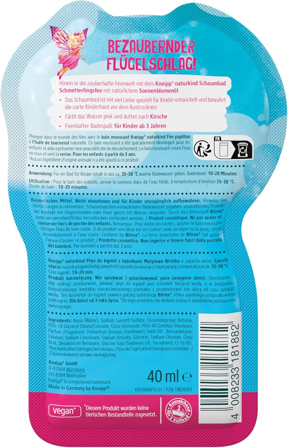 Kneipp Naturkind Butterfly Fairy Bubble Bath - Bath Additive with Cherry Fragrance - for Sensitive Children'S Skin - 40 Ml image number 4