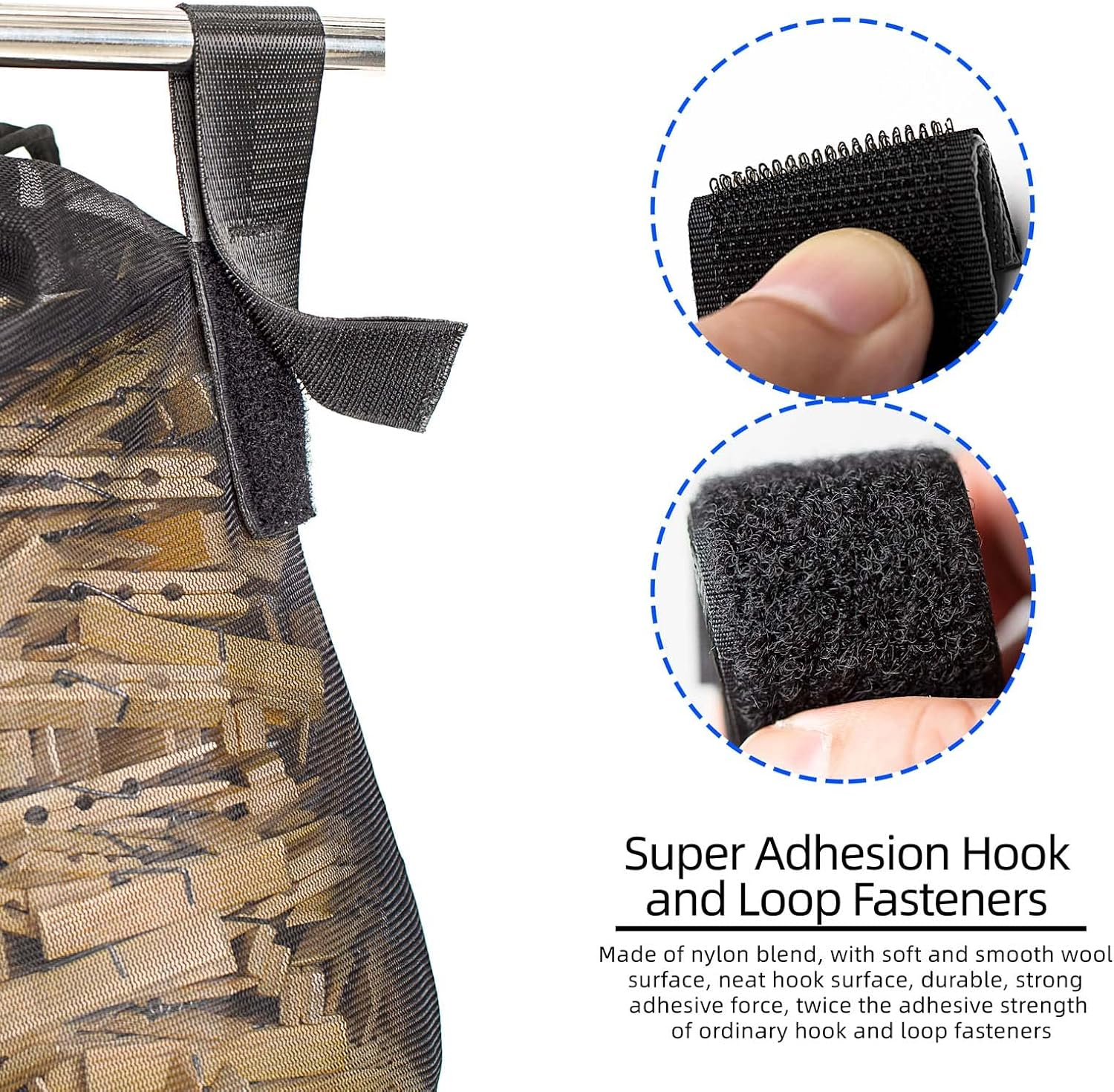 Mesh Clothespin Bag Holder Outside, Multiple Hanging Methods Clothes Pin Bag with Drawstring Closure, Ventilation and Moisture Resistance, Large-Capacity Clothespin Storage Organizer with Hooks image number 6