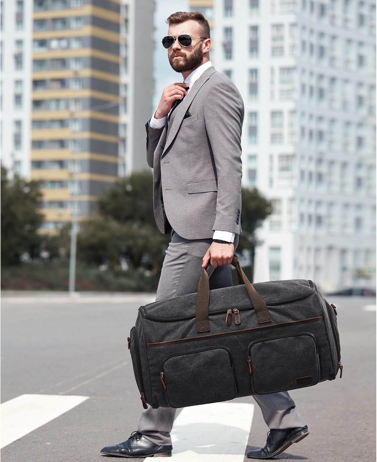 Garment Bag for Travel, S-ZONE Duffle Bag for Men Travel Convertible Suit Bags Carry on Luggage Women Hanging Suitcase Travel Bag with Toiletry Bag, Black, Large, Travel Garment Bag - Gray image number 6