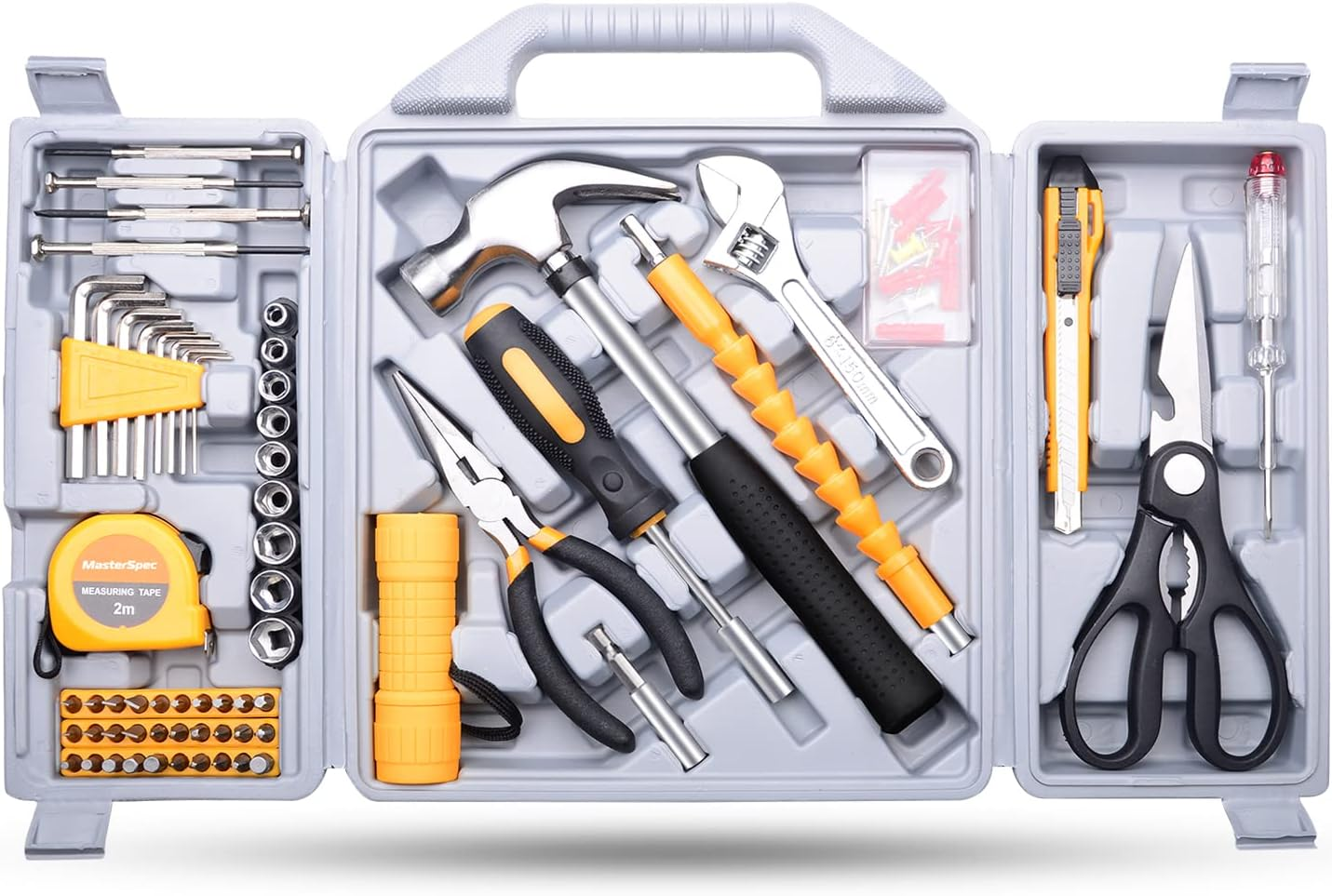 100Pcs Household Hand Tool Set Utility Kit Hammer Plier Scissor Knife Screwdriver image number 4