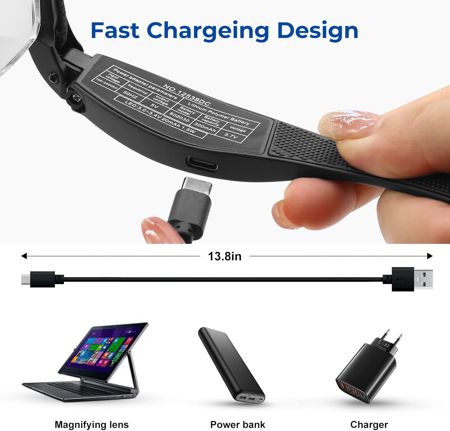 Magnifying Glass with Light Hands Free, Rechargeable Magnifying Glasses Headset with 5 Detachable Lenses Magnifier for Close Work, Reading, Jewelry Making Crafts image number 3