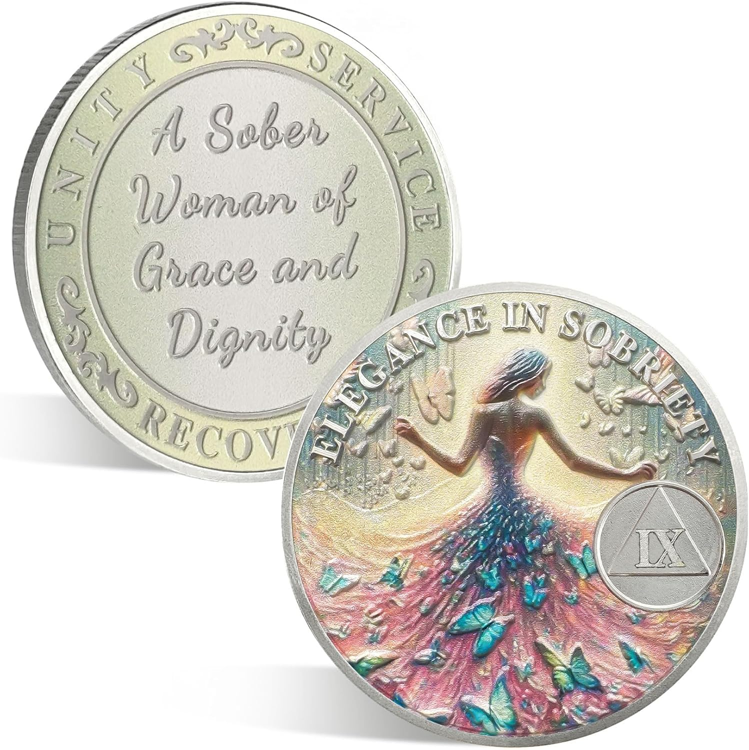 ACGZQY 9 Year Elegance Women Sobriety Coin - Colorful Butterfly Sober Woman AA Coins and Medallions Inspirational Recovery Coin Sobriety Chips - New Beginning NA AA Token Sobriety Gifts image number 4