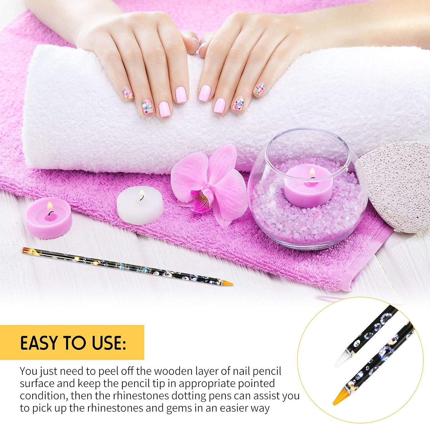 20 Pcs Rhinestone Picker Pen Set, 16 Yellow and White Self Adhesive Nail Dotting Wax Pen with 4 Triangular Bead Separator, Crystal Pick up Tools for Nail Art Diamond Painting image number 1