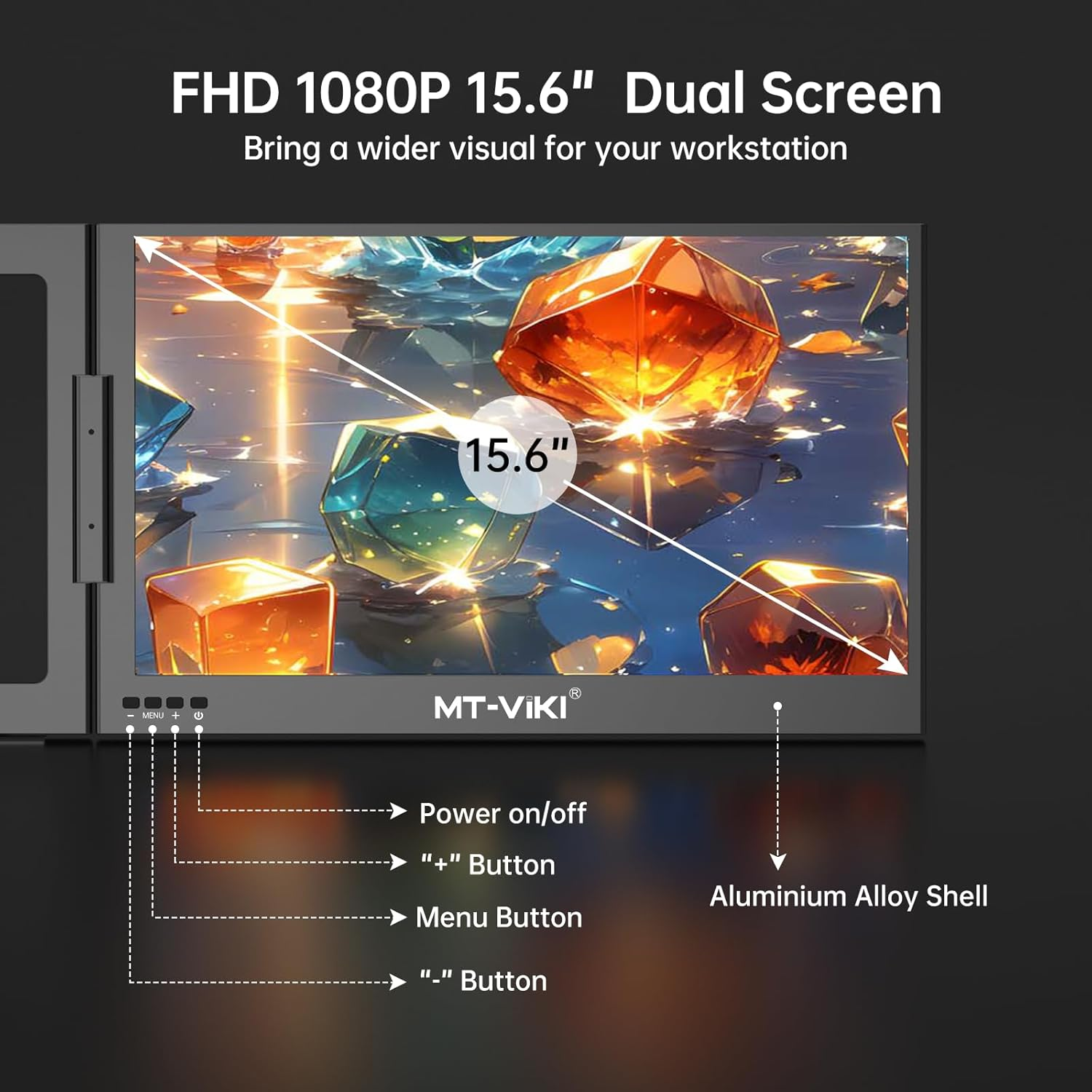 MT-VIKI 15.6" Triple Laptop Screen Extender for Win/Mac (M1,M2, M3), FHD 1080P IPS Portable Dual Monitor for 11"-16" Laptops, Only One USB-C Cable, 360&deg; Rotation (Thick-0.5Mm, Weight-3.9Lbs) image number 5