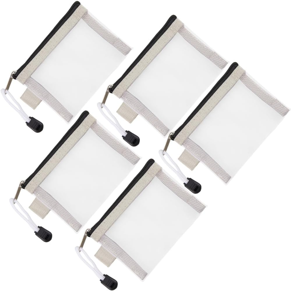 SOFPLATE Pack of 5 3 X 4.5 Inch Mini Mesh Zip Bag Nylon Mesh Cosmetic Bag Pencil Case Portable Make Up/Toiletries Organiser Key Card Holder for Organising Money