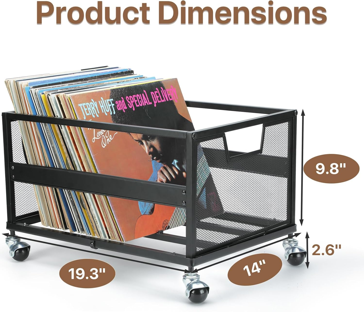 Playboda Metal Vinyl Record Storage Crate with Wheels, Vinyl Record Holder for Albums, Vinyl Record Storage Rack - Holds up to 100 LP, Stylish Organizer for Your Vinyl Record Collection image number 2