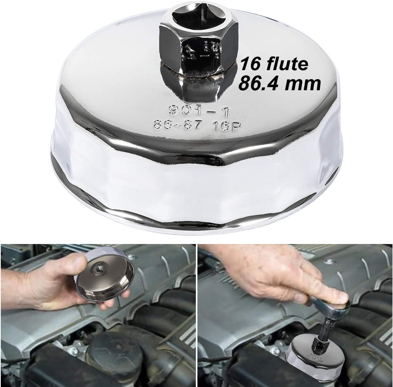 Oil Filter Wrench 86Mm 16 Flutes for BMW and Volvo, Oil Filter Housing Cap Removal Tool Fits N20 N26 N51 N52 N54 N55 N63 N74 S55 and S63 Engines, Heavy Duty Cup Wrench image number 3