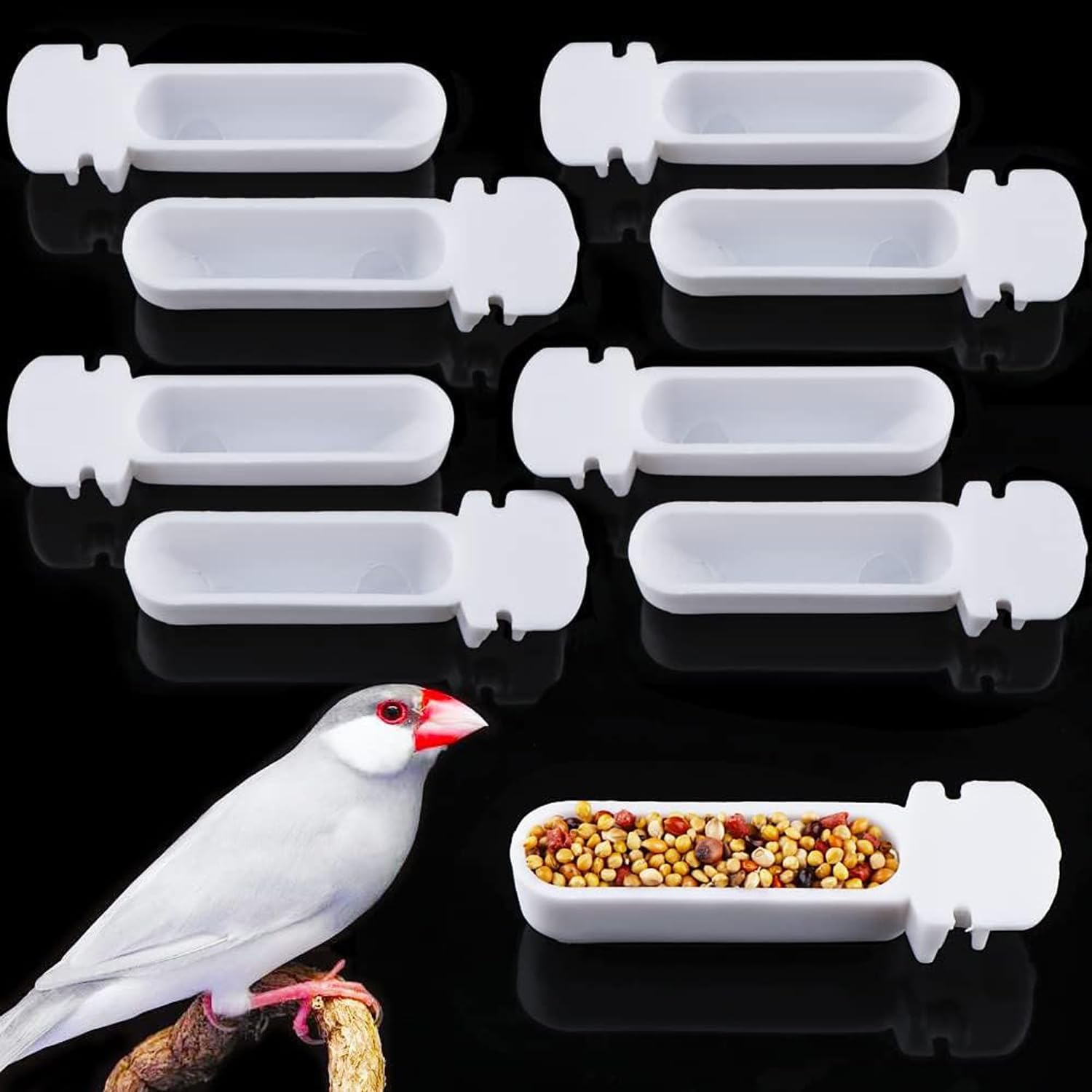 Lexziuo 50PCS Bird Cage Feeding Cups - Small Plastic Bird Feeder Dishes with Anti-Spill Design, Hanging Food Dispensers for Parrots, Finches, Parakeets & Small Birds image number 6