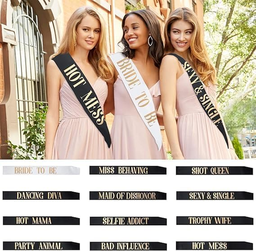 Bachelorette Party Sashes for Bride and Bridesmaid, Bridal Shower Engagement Wedding Party Favors 18 Pack Birthday Sash for Women Happy Birthday Sash for Queen Party Favors Maid of Honor Sash image number 5