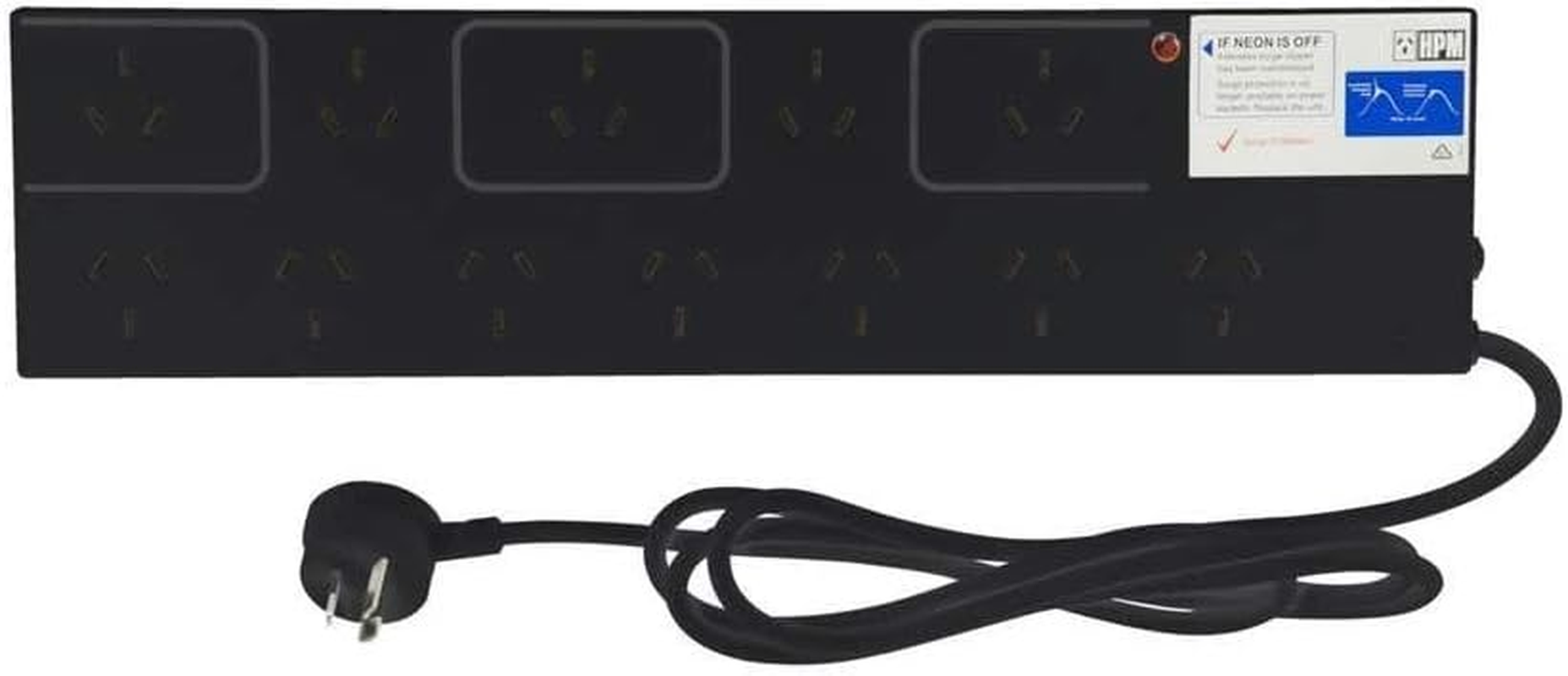 HPM TVAV 10A 12 Outlet Powerboard, Black