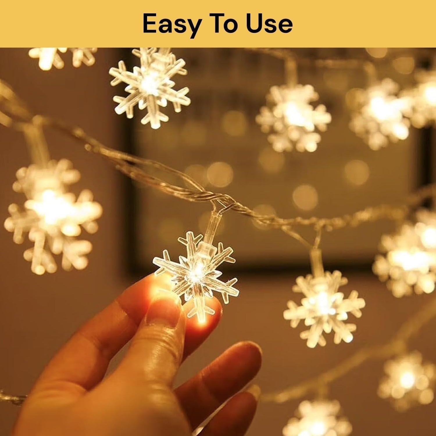 EZONEDEAL LED Snowflake String Lights Battery Powered String Lights, Decoration Fairy Lights for Christmas Lights Wedding Birthday Party Patio Garden Home Bedroom Indoor & Outdoor (3M 20Leds) image number 5