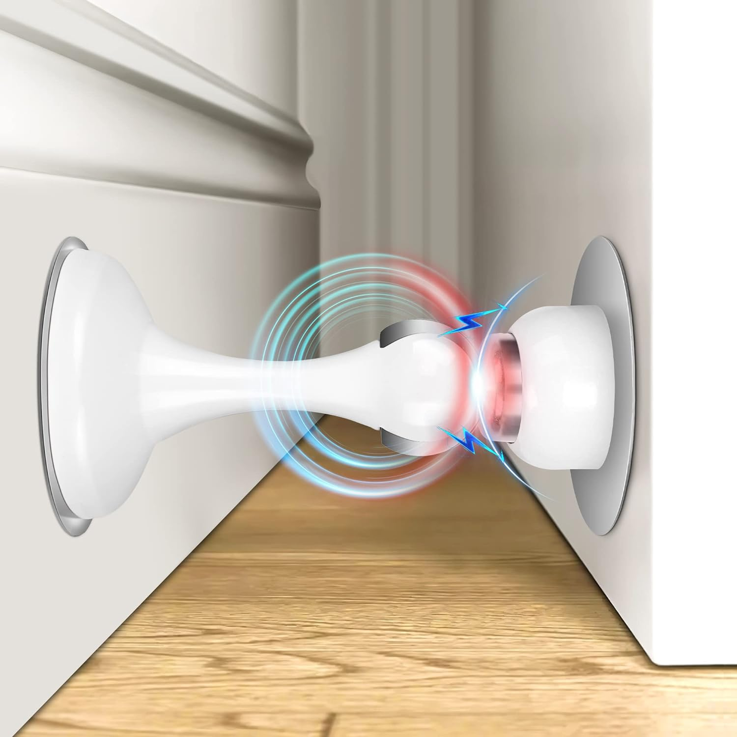 Crosize Magnetic Door Stoppers 1 Pack, Stainless Steel Door Stops for Wall and Floor Mounting, Door Holder Keep Door Open, No Drilling Door Stop with 3D Adhesive Tapes, Black