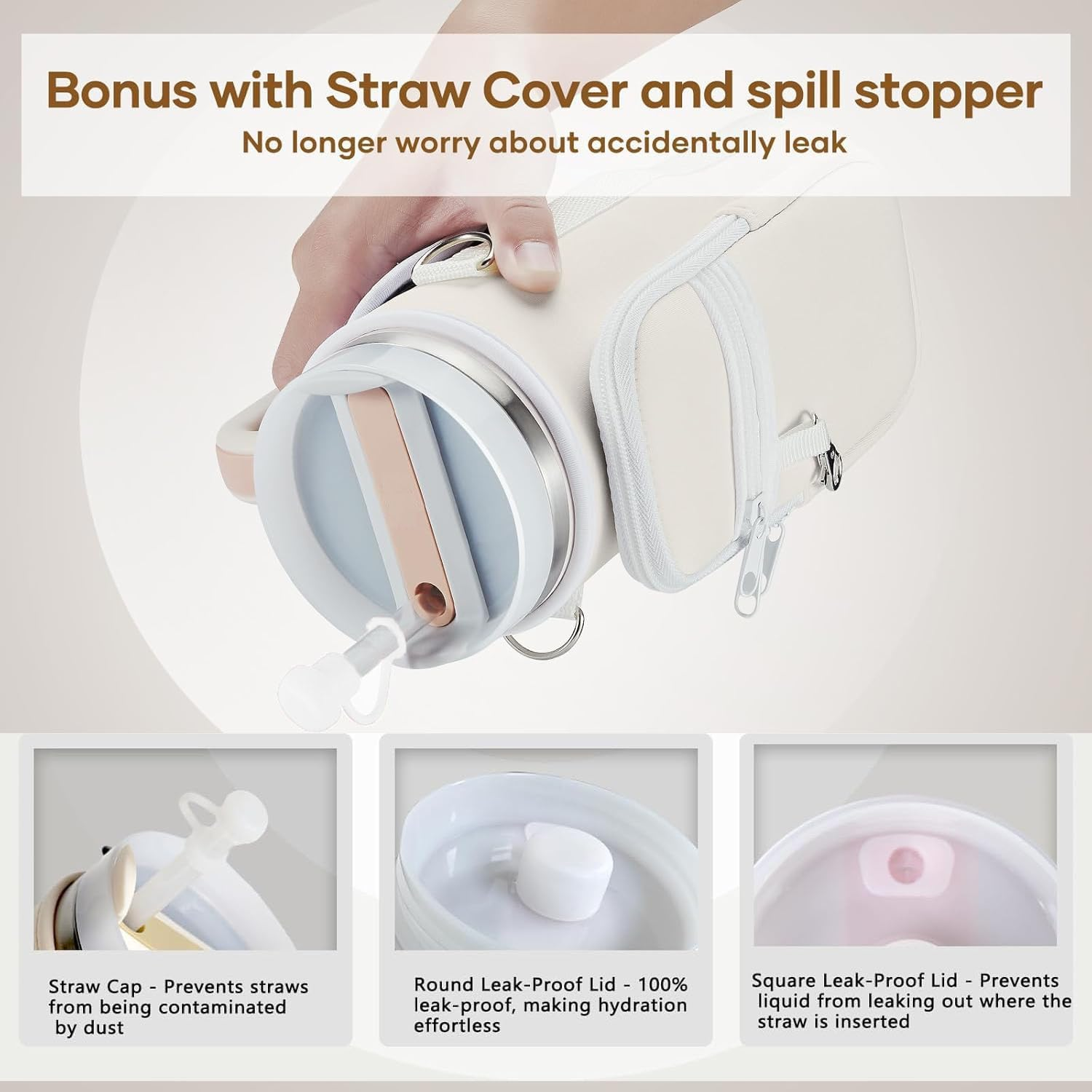 AIROLDI Bag for Stanley Cup 1.2 L / 40 Oz Stanley Cup Accessories, Water Bottle Carry Bag with Mobile Phone Pocket, Carabiner and Adjustable Shoulder Strap, for Travel, Hiking, Running, Cycling