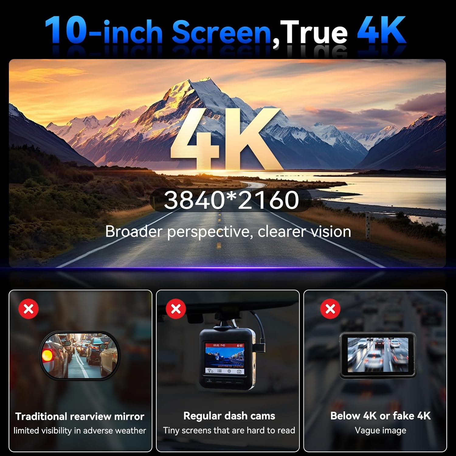 Velomira M01 4K Mirror Dash Cam Backup Camera, 5.8Ghz Wifi Smart Rearview Mirror for Cars & Trucks, Front and Rear View Dual Cameras, Night Vision, Parking Assistance, Included 64GB Card image number 6