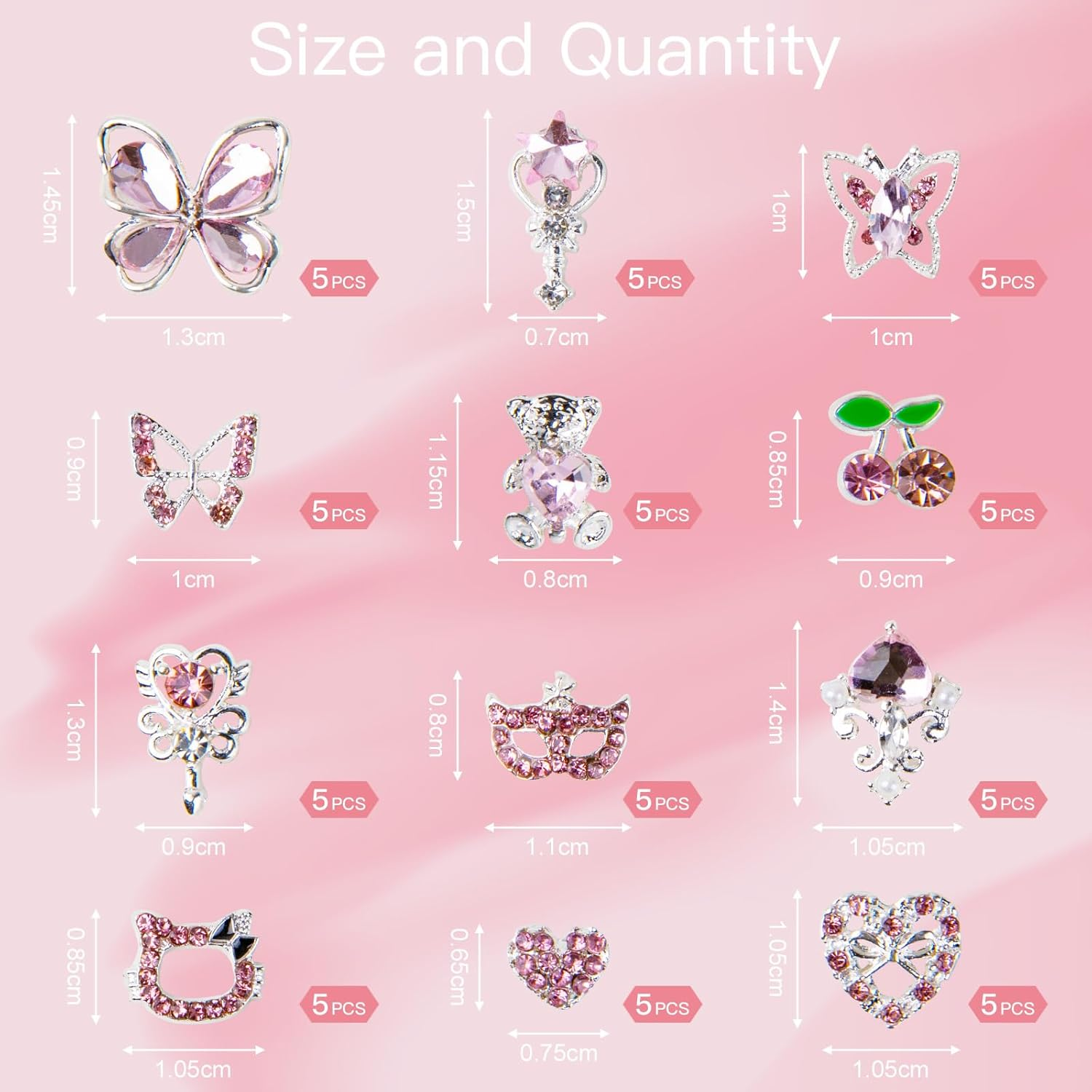 Madenia 60Pcs 3D Nail Art Rhinestone: 12 Silver Alloy Pink Nail Gems in Nail Art Decoration Supplies- Suitable for Women'S Nail Charm DIY in Nail Salon image number 6