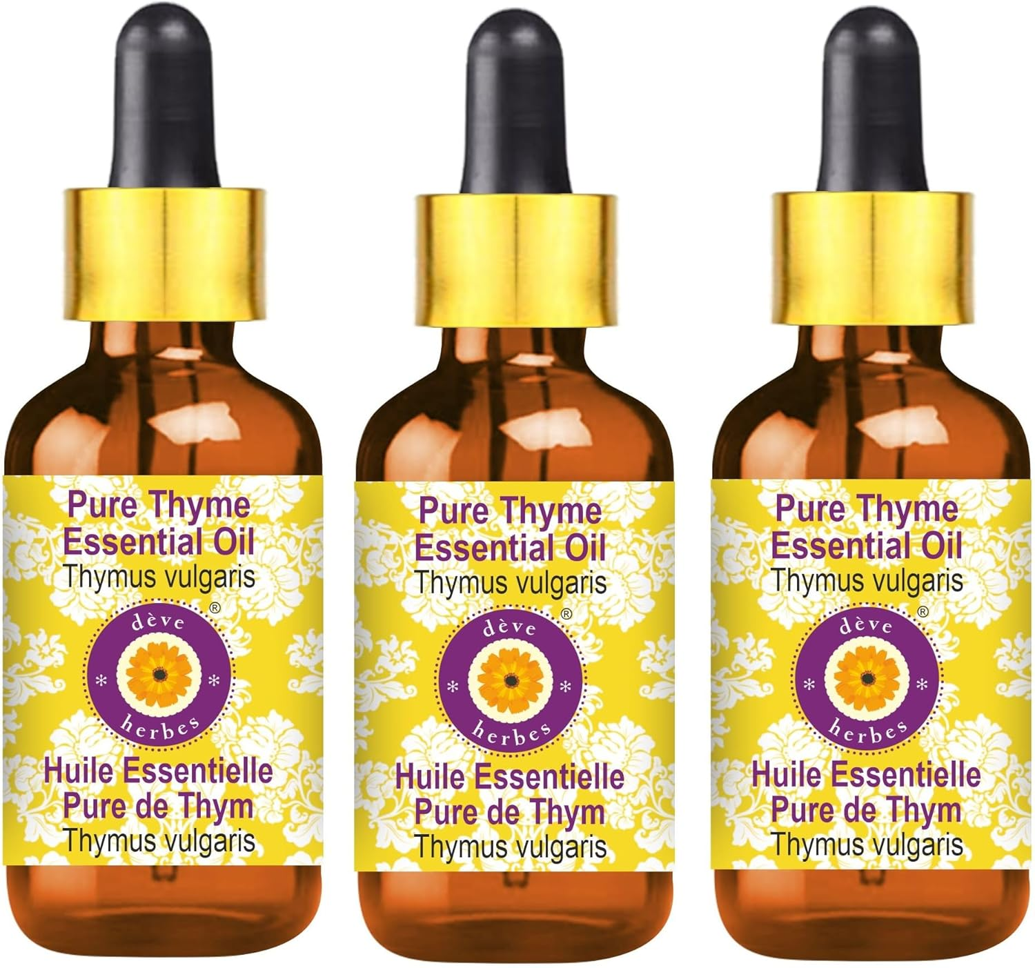 Deve Herbes Pure Thyme Essential Oil (Thymus Vulgaris) Steam Distilled (100Mlx3 (10 Oz) with Glass Dropper) image number 6