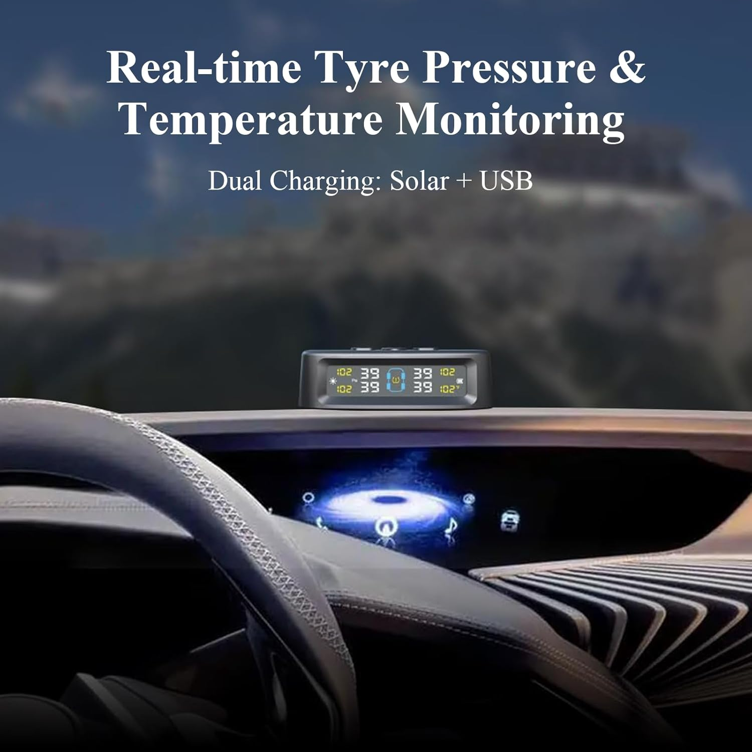 MAEZOE TPMS Tire Pressure Monitor with Solar & USB Charging, Digital Display & Waterproof Sensors &ndash; Wireless Tyre Pressure Monitoring for Cars, Suvs, 4Wds, Trailers image number 4