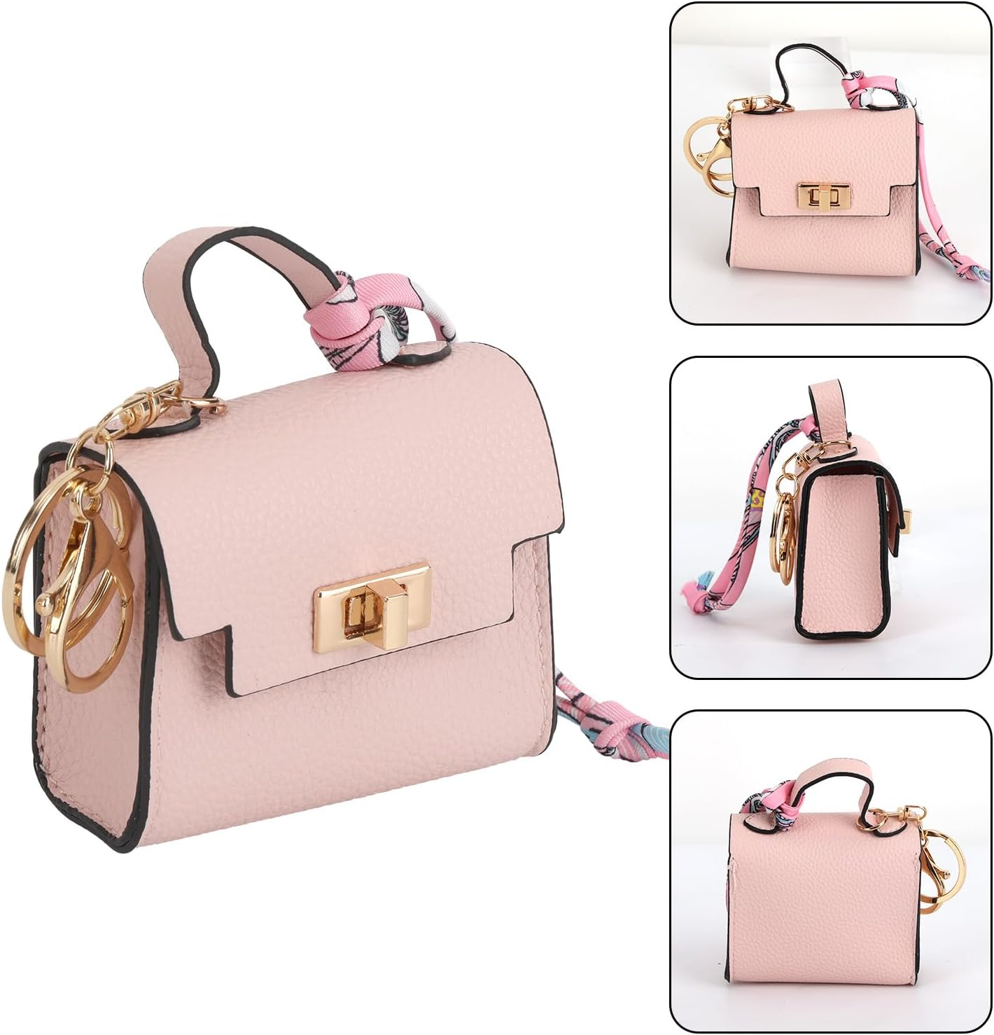 Mikovivi Mini Backpack Keychains, PU Leather Change Pouch Keychain for Women Tiny Cosmetic Bags Organizer for Storing Lipstick Headset Coin Small Items