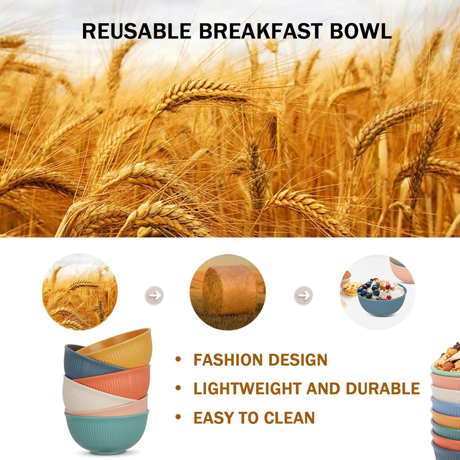 DXQCHDUO Unbreakable Bowls Set of 8,Lightweight Breakfast Cereal Bowls,Reusable and Sturdy Unbreakable Bowl for Soup,Colourful Salad Bowls,Dinner Bowl, Dessert Bowl Set for Bbq,Picnic image number 5