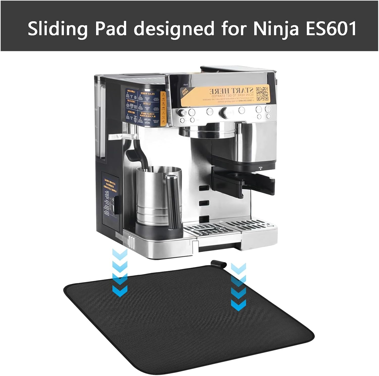Base and Top Sliding Mat for Ninja Espresso Coffee Machine ES601ANZ with Hanging Strap,Smooth Glide with Anti-Slip Base,Perfect Accessories for Ninja Luxe Cafe Machine Es601Anz,Black - Base Mat For Es601 image number 5