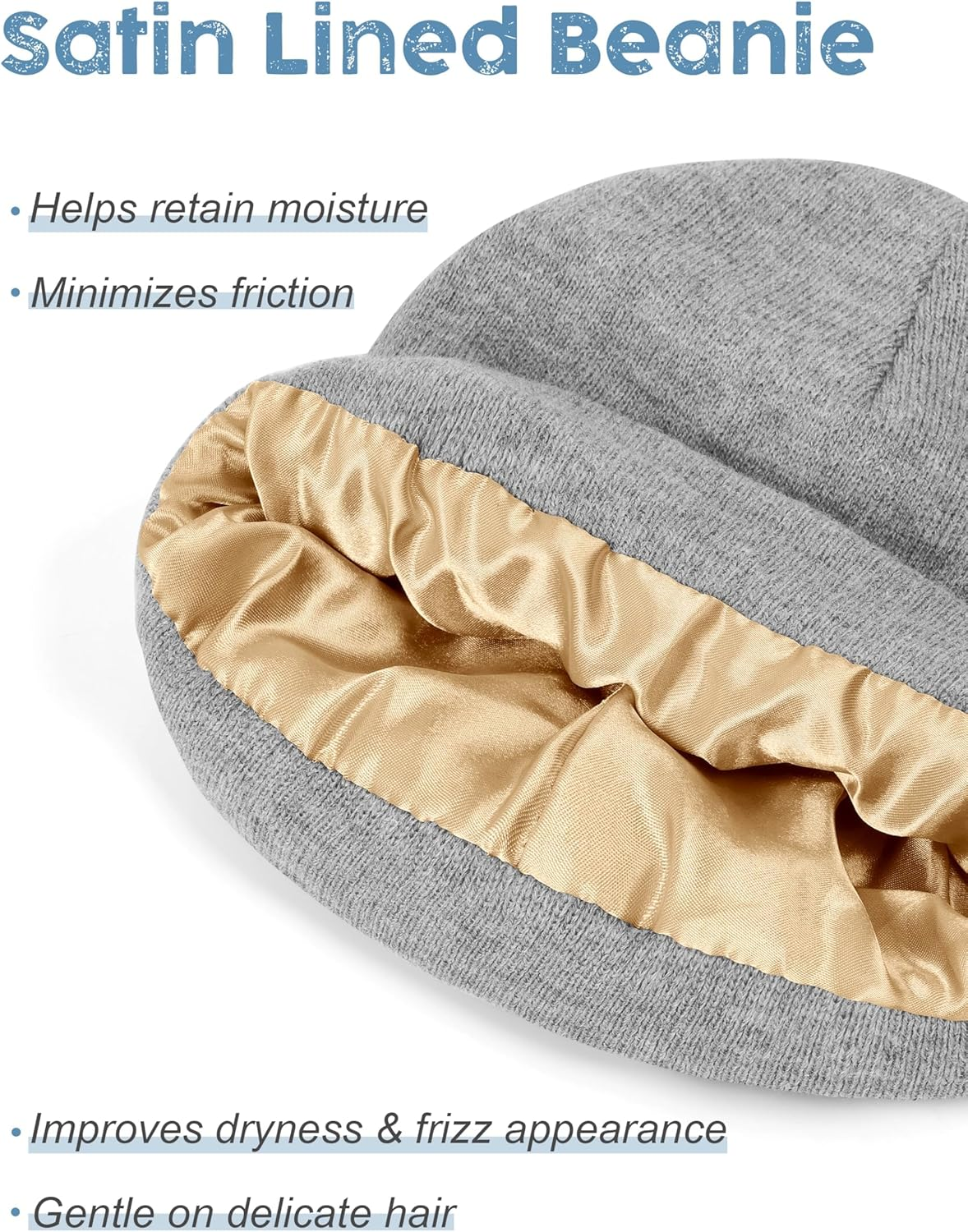 KUTTOR 3 Pack Satin Lined Beanie for Women Men Winter Slouchy Cap Adult Soft Knit Hat with Satin Lining One Size Fits Most image number 2