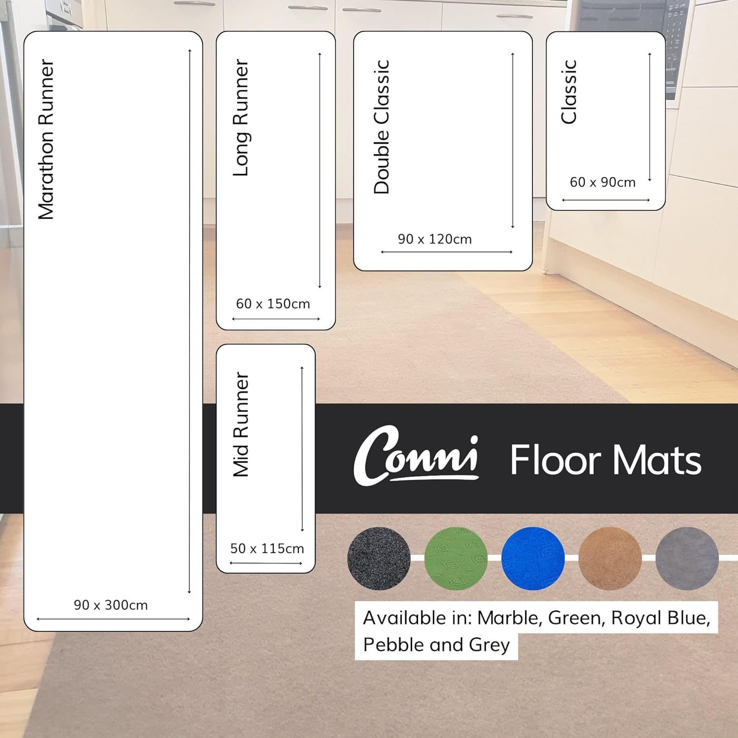 Conni Anti-Slip Floor Mat - Mid Runner, Waterproof and Absorbent, Low Profile, Contains Spill and Leaks, Grey, 50 X 115 Cm image number 6