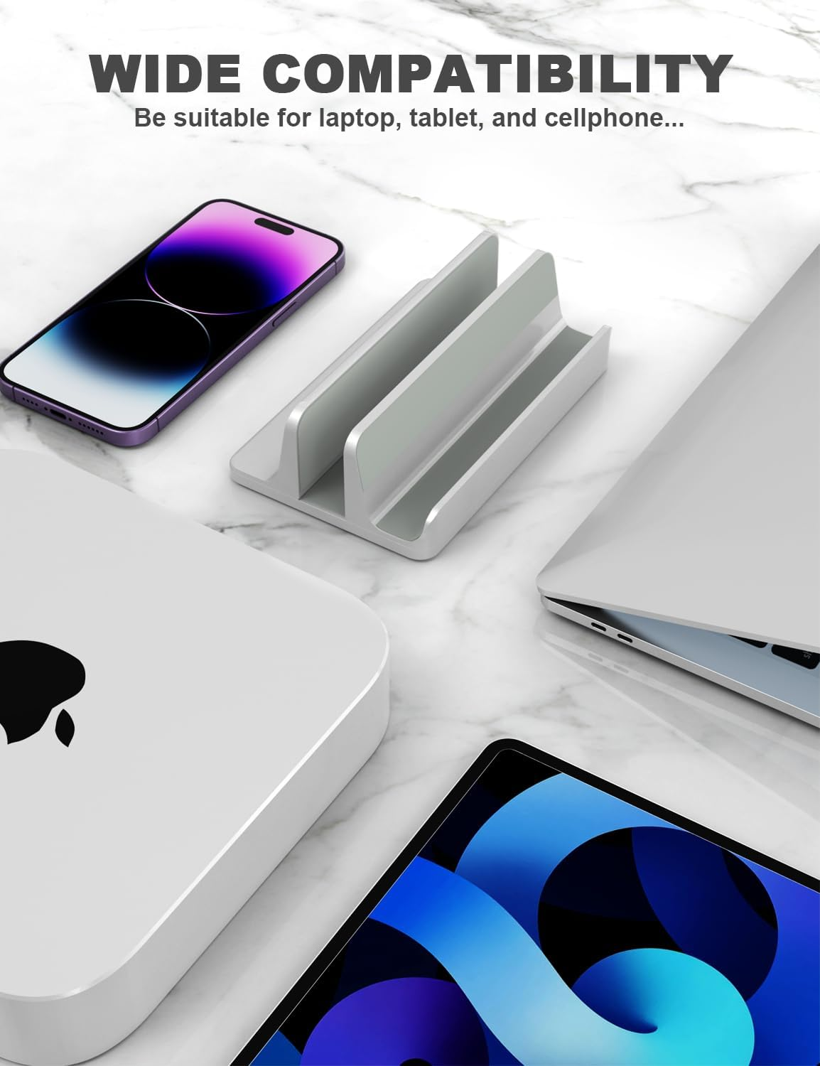 PHOCAR Vertical Laptop Stand, 2-In-1 Design for Laptop and Cellphone, Laptop Vertical Holder for Desk, Gaming Laptop Base, Cell Phone Holder Compatible with Macbook Air Pro, Ipad Mini Pro Air, Iphone, HP, Dell, Surface, Chromebook image number 3