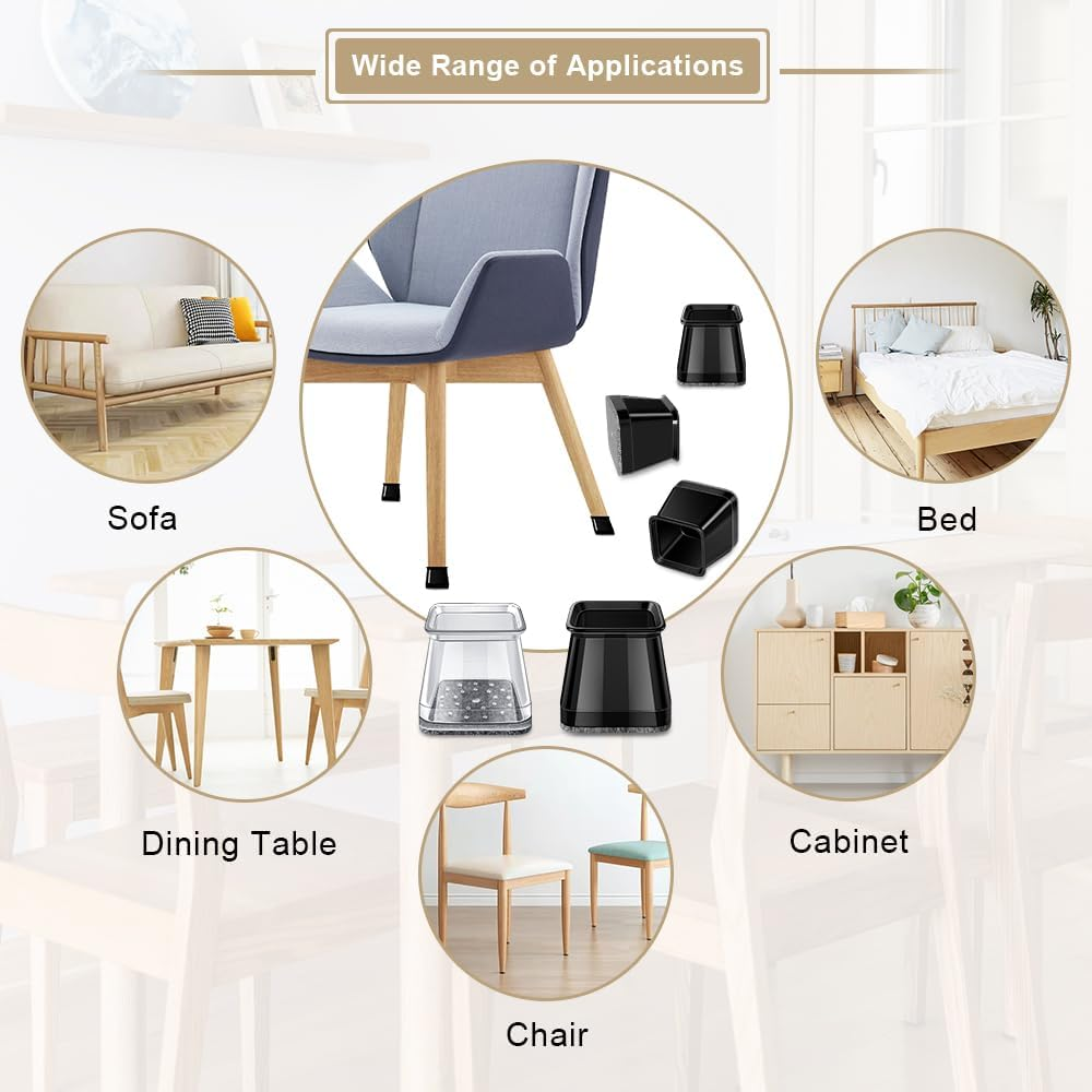 32 Pcs Square Chair Leg Protectors for Hardwood Floors, Felt Furniture Pads Floor Protectors, Silicone Chair Leg Caps Covers,Large (Fit Side Lenght: 27-40Mm) image number 3