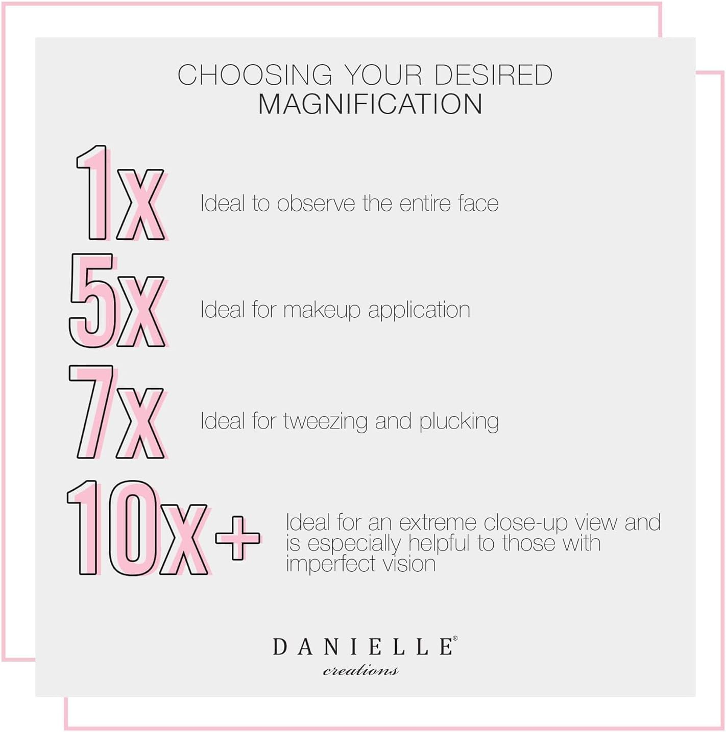 Danielle Magnifying Vanity Makeup Mirror Rectangular Soft Touch Finish with 7X Magnification and 360 Swivel, Black image number 5