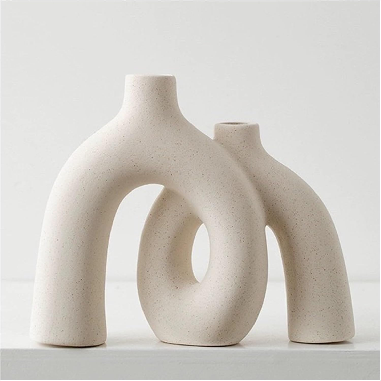 Beige Rough Texture Ceramic Vase, Decorative Arch Design, Flower Vase for Living Room Home Decor image number 1