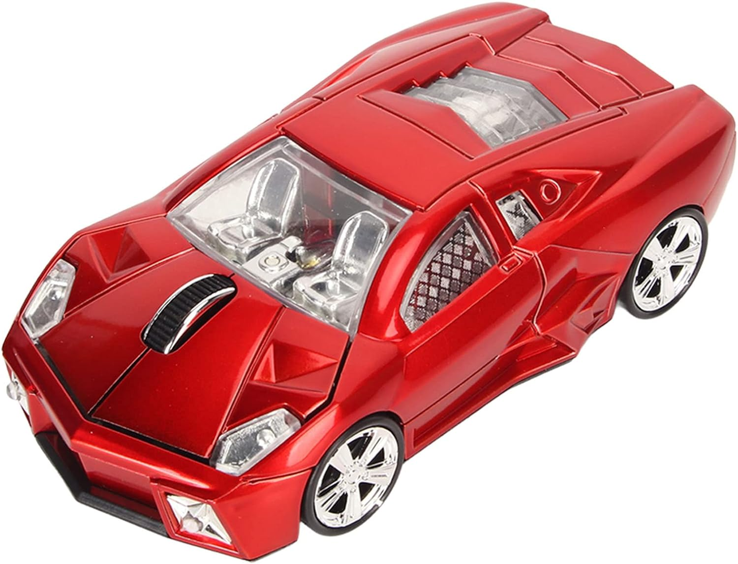 TOPINCN Wireless Sports Car Style Mouse 2.4Ghz USB Receiver 1600DPI LED Light for Laptop Desktop Computer Office, Red image number 4