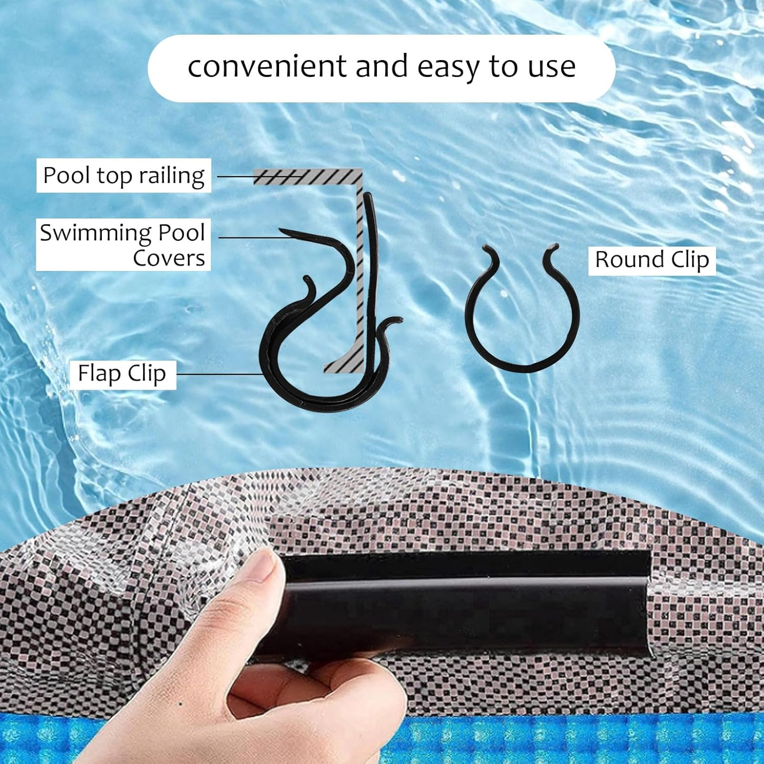 60 Pcs Winter Pool Cover Clips for above Ground Pools, 2 Shapes Pool Clips Pool Cover Clamps Black 4.7 Inch Pool Wind Guard Clips to Protect Swimming Pools image number 5