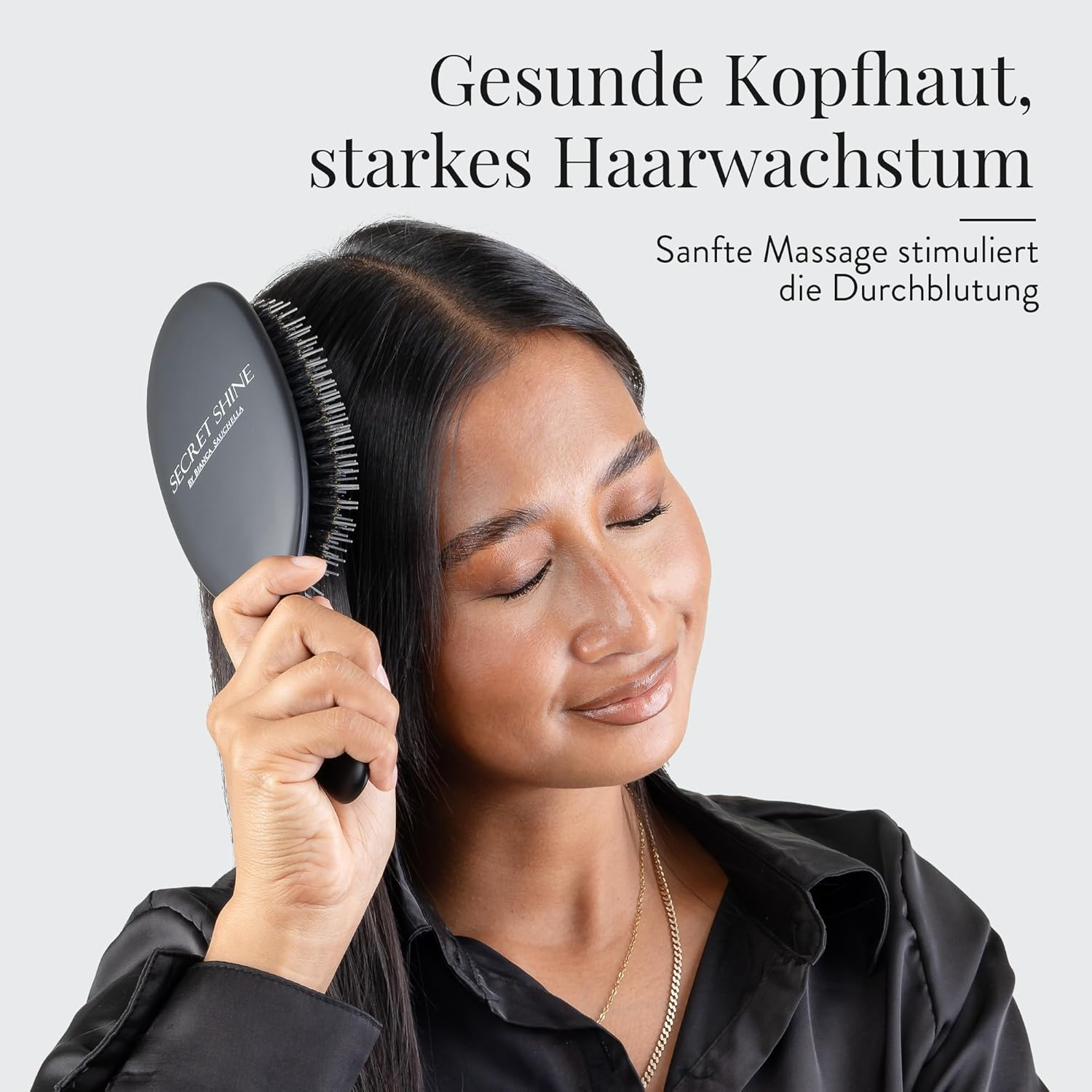 Bianca Sauchella Secret Shine Extensions Brush - Wild Boar Bristles & Keratin Pens, Anti-Frizz, Gentle without Pulling, Ideal for Tape-In, Bonding & Clip-In Extensions (Black) image number 1