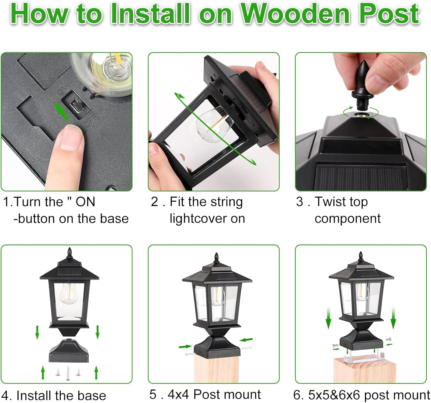 Solar Post Cap Lights,Waterproof Solar Outdoor Light for 4X4 Wooden Posts, Solar Lights with Glass Shade for Deck Fence Patio Post Decor,Matte Black (2 Pack) image number 3