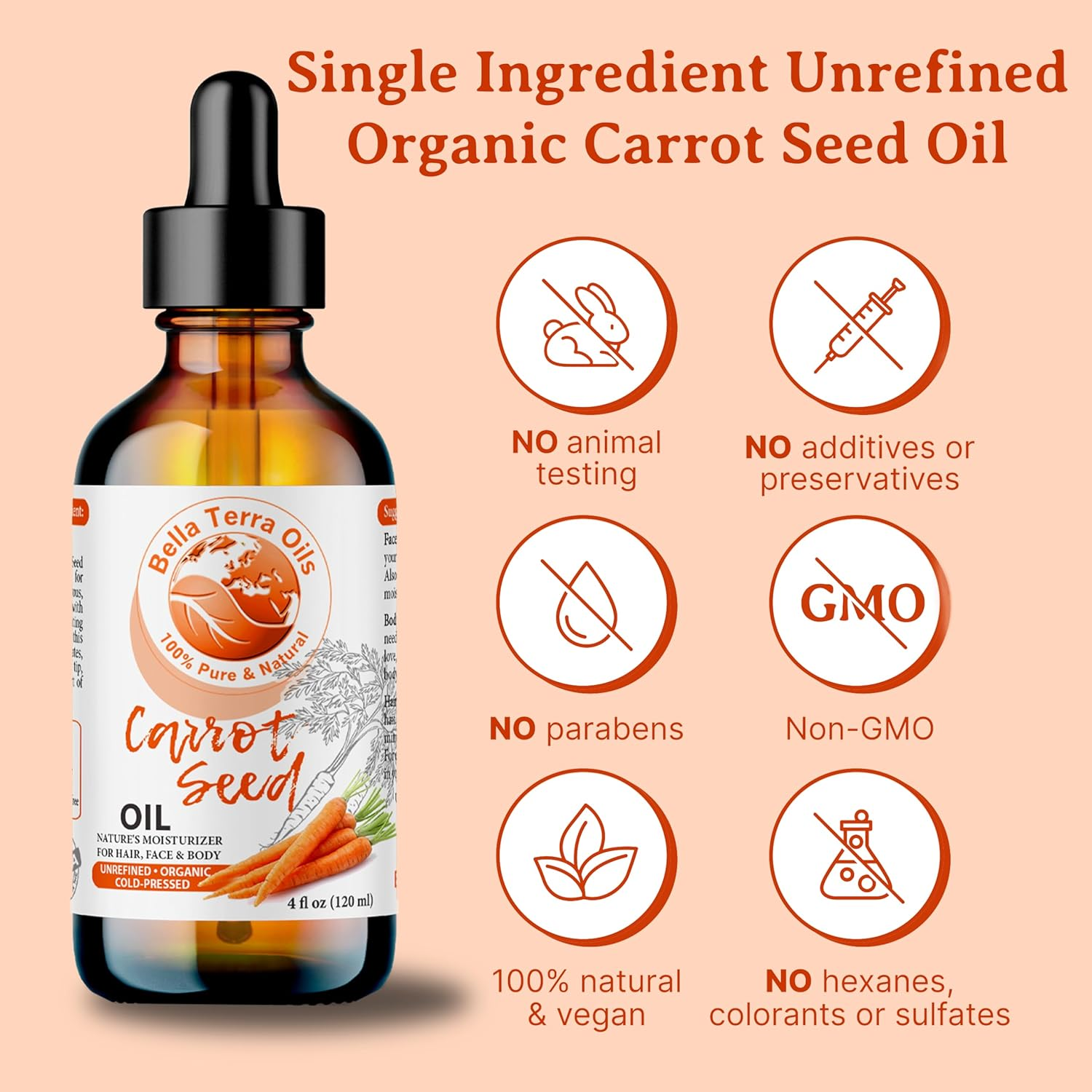NEW Carrot Seed Oil. 120Ml Cold-Pressed. Unrefined. Organic. 100% Pure. Daucus Carota. Hexane-Free. Rejuvenates Skin and Softens Hair. Natural Moisturiser. for Hair, Face, Body, Nails, Stretch Marks. image number 5