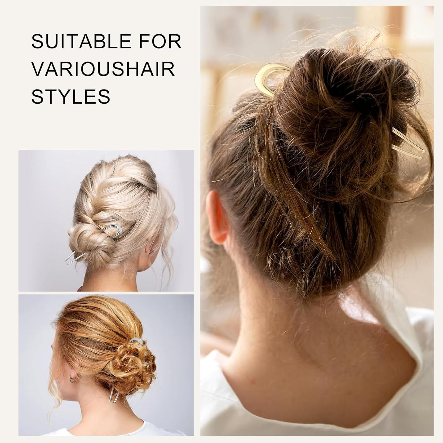 Aikeis U Type Simple Two Tone Hair Pin Metal Lightweight Heavy Hair Pin Hair Accessories Retro Hairpin French Hairpin Suitable for Women and Girls (Pack of 2) image number 6