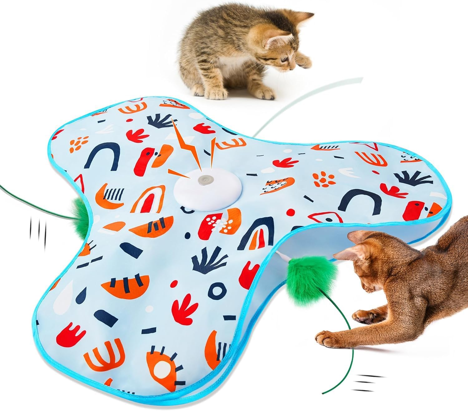 Nestcharm Interactive Cat Toy - Hide and Seek Feather Wand with Unpredictable Movement, Automatic Rechargeable Kitten Toy, Indoor Exercise Kicker for All Breeds, Floral Cover image number 1