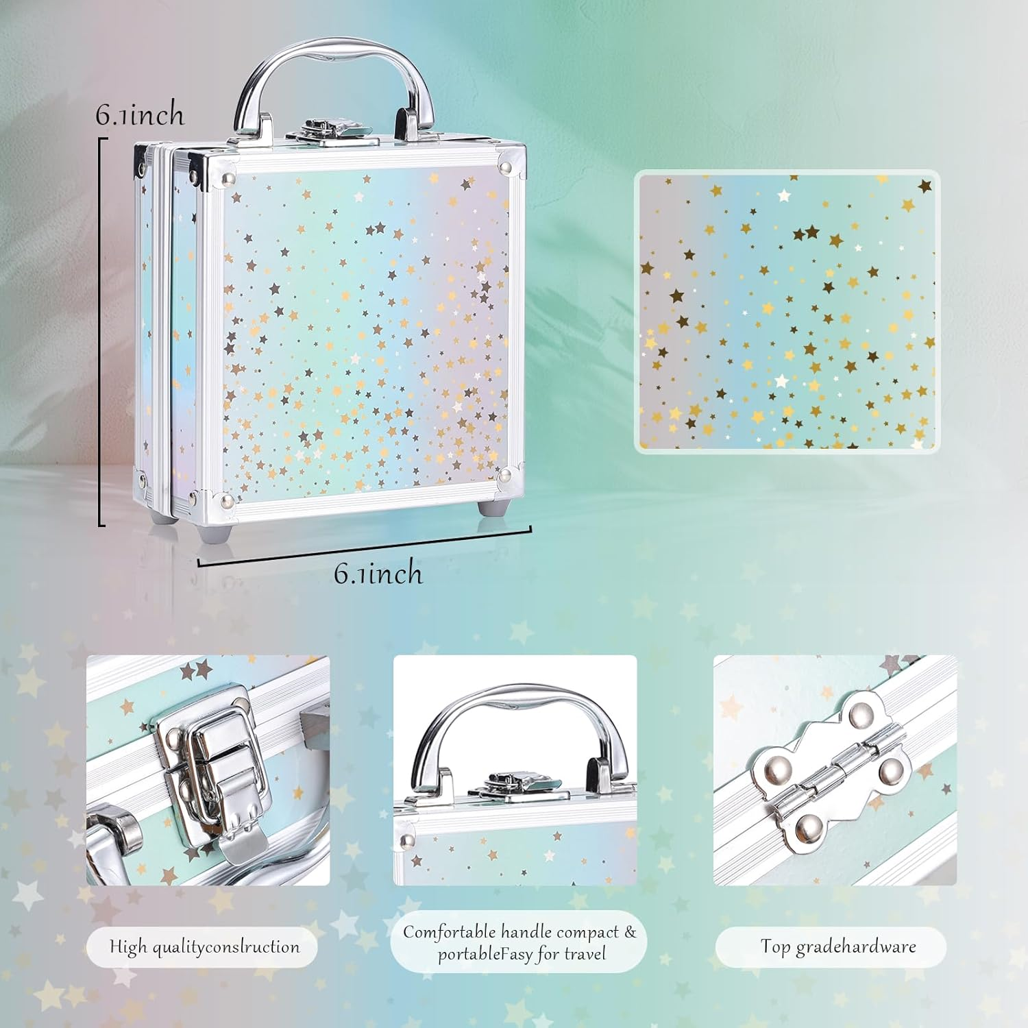 Beginner Makeup Kit for Teen Girl Women, Makeup Present for Her, Set with Cosmetic Train Case Included Eyeshadow Blush Lip Gloss Lip Liner Mascara Eyeliner Mirror (Green) image number 1