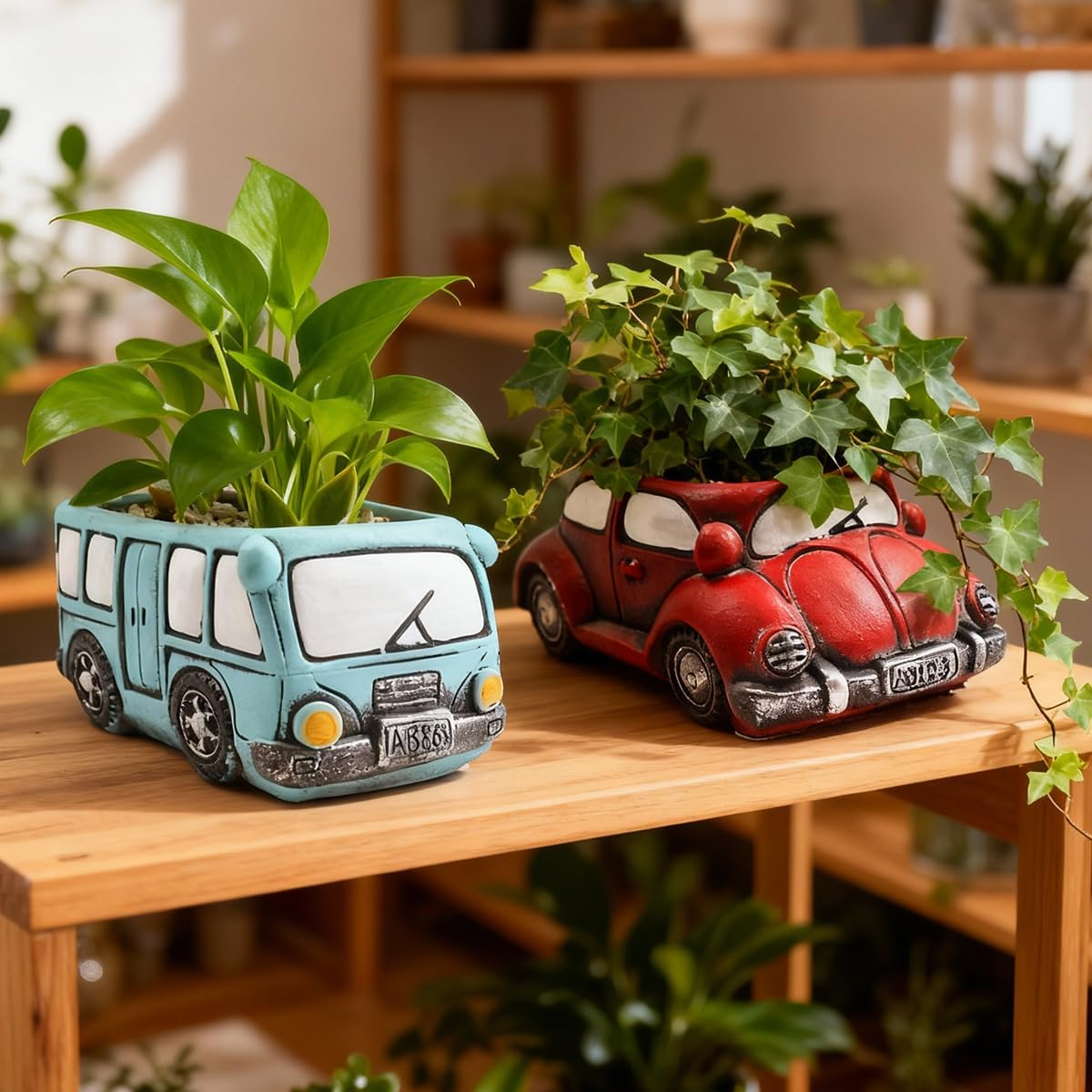 Cement Red Car Succulent Planter Flower Pots Succulent Plants Containers, Small Pot for Cactus Decor Planters for Indoor Plants - Bluecar image number 4