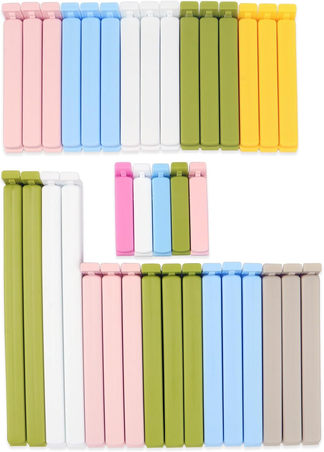 36 PCS Bag Sealing Clips for Food Packages, Decorating Bag, Reusable Plastic Food Clips Bag Clips for Food Snack Storage, for Kitchen and Home, 4 Sizes (22CM * 4, 15CM * 12, 12CM * 15, 7CM * 5) image number 1