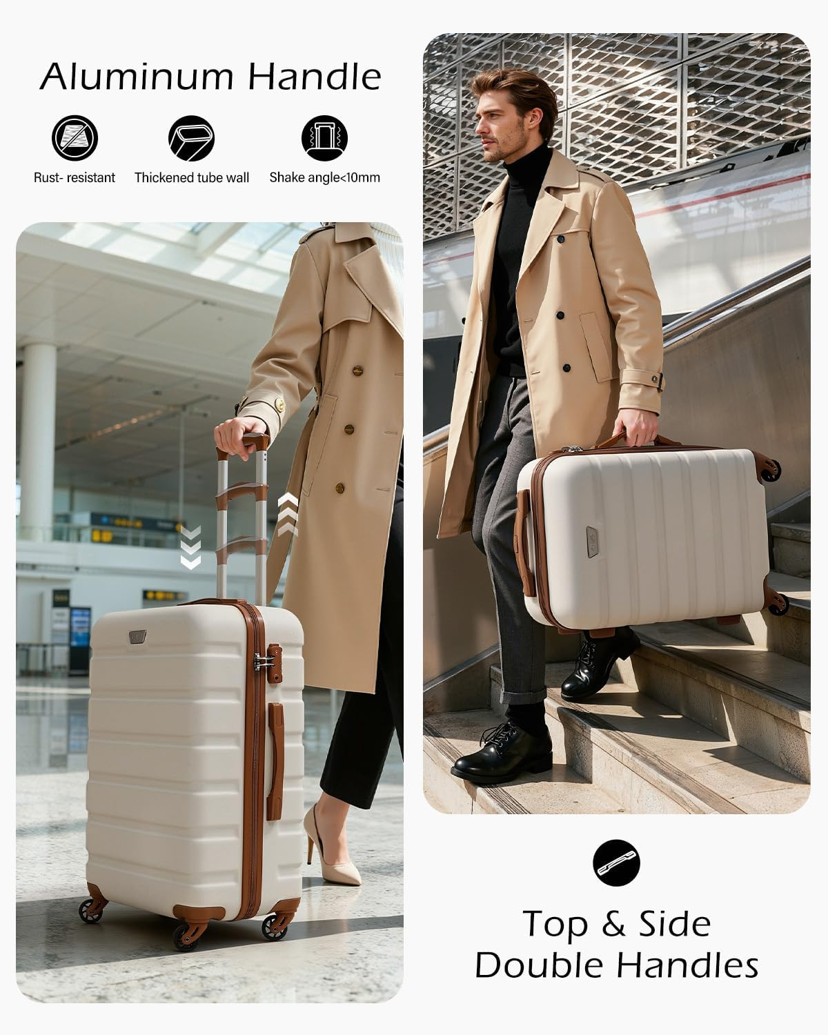 COOLIFE Luggage ABS+PC Lightweight Hard Shell Carry on Suitcase with TSA Lock and 4 Durable Spinner Wheels, White/Brown, 24 Inch image number 3